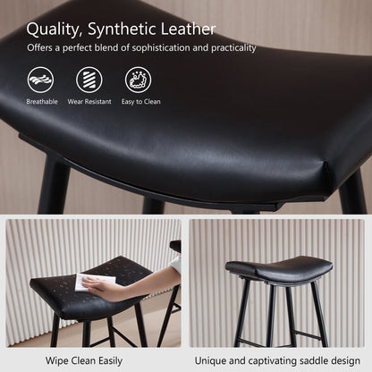 Counter Height Bar Stool Set of 2 for Dining Room Kitchen Counter Island, PU Upholstered Breakfast Stools With Footrest,Black