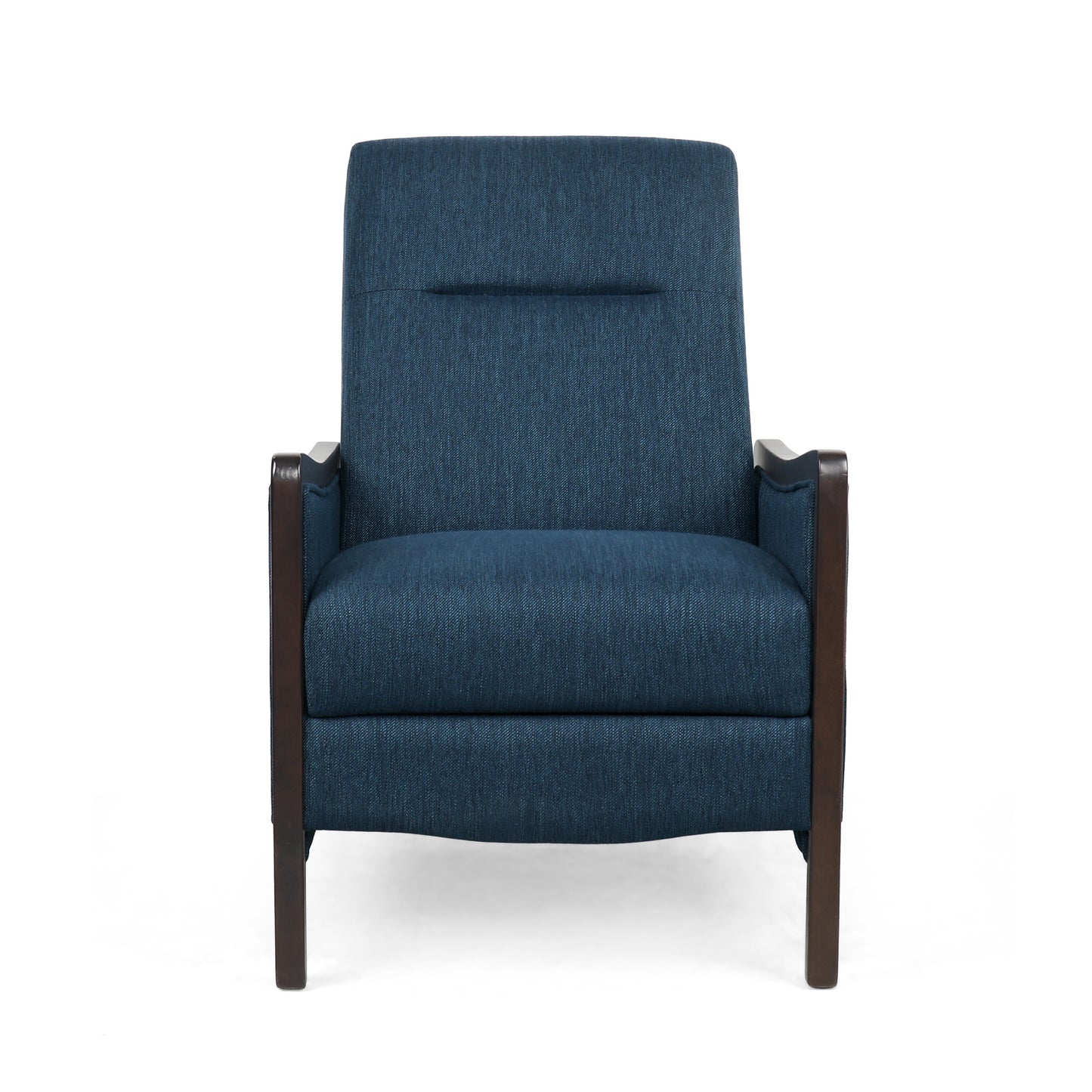 Modern Navy Blue Push Back Recliner Chair – Upholstered Birch Wood Living Room Recliner