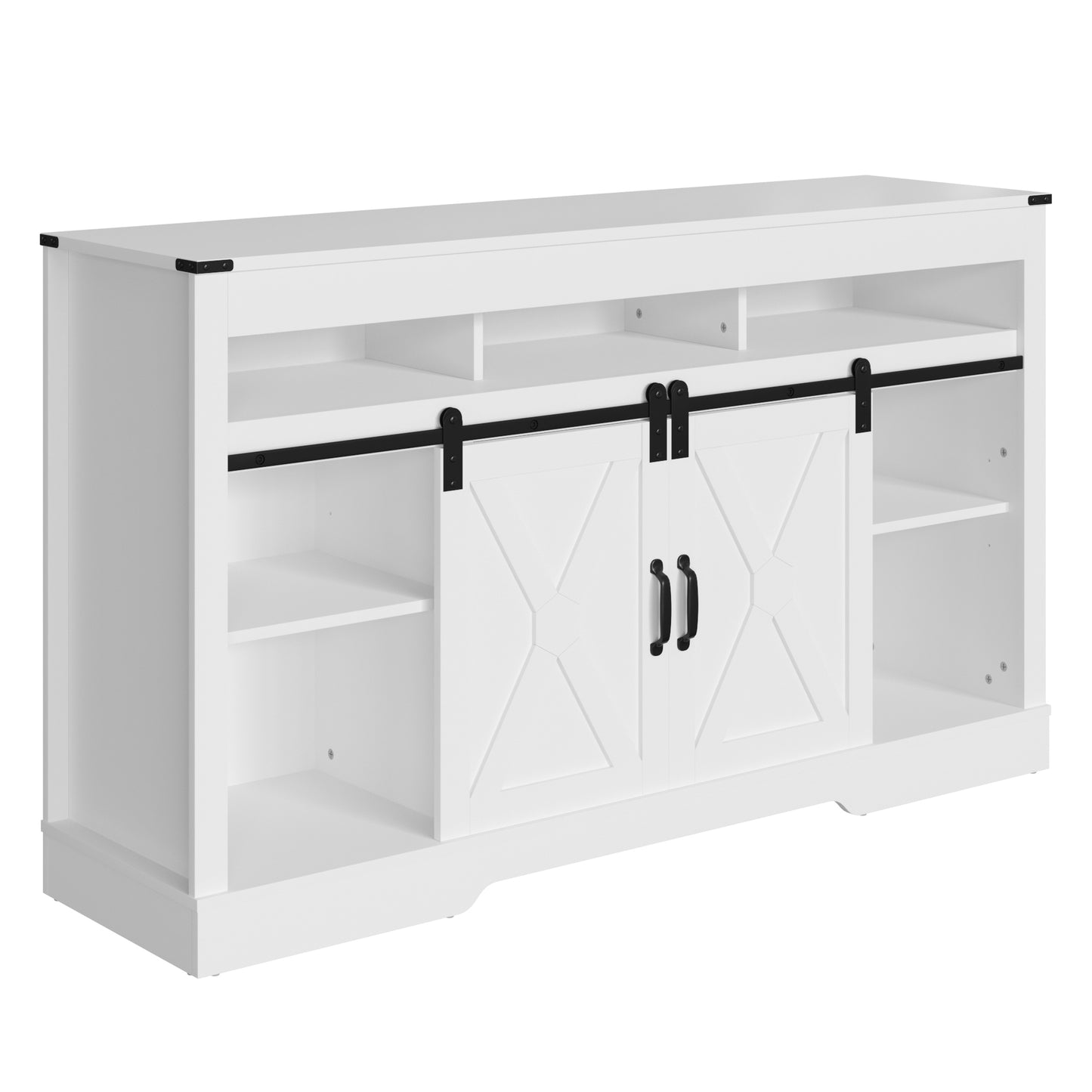 1st Choice 58" Farmhouse Double-Door Three-Layer TV Cabinet in White