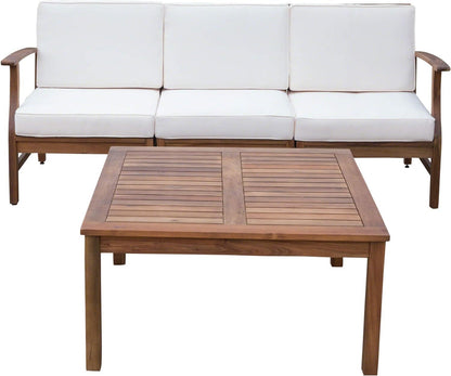 4-Piece Acacia Wood Outdoor Sofa Set with Coffee Table