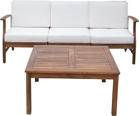 4-Piece Acacia Wood Outdoor Sofa Set with Coffee Table
