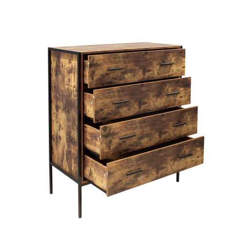 1st Choice Modern Industrial Style 4 Drawer Dresser in Rustic Brown