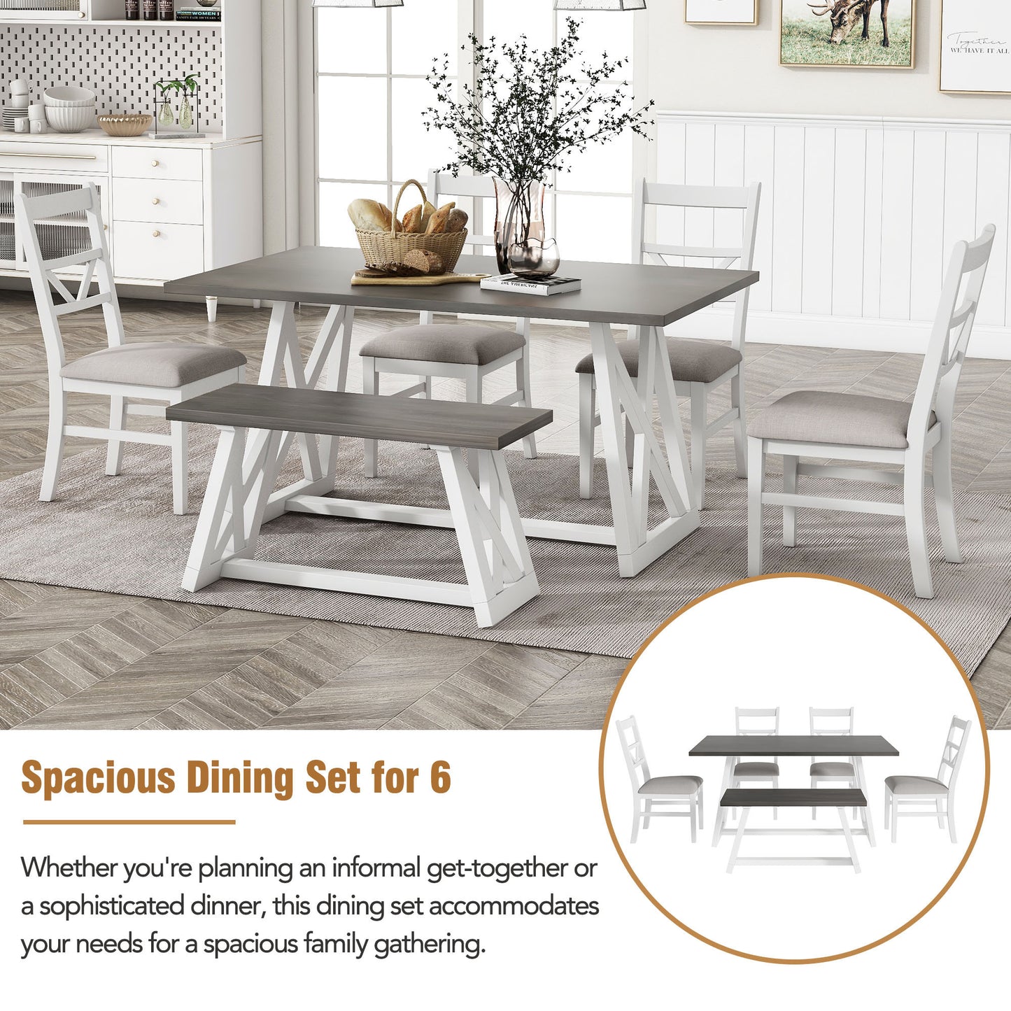 1st Choice Farmhouse dining set with Triangular backrest chairs