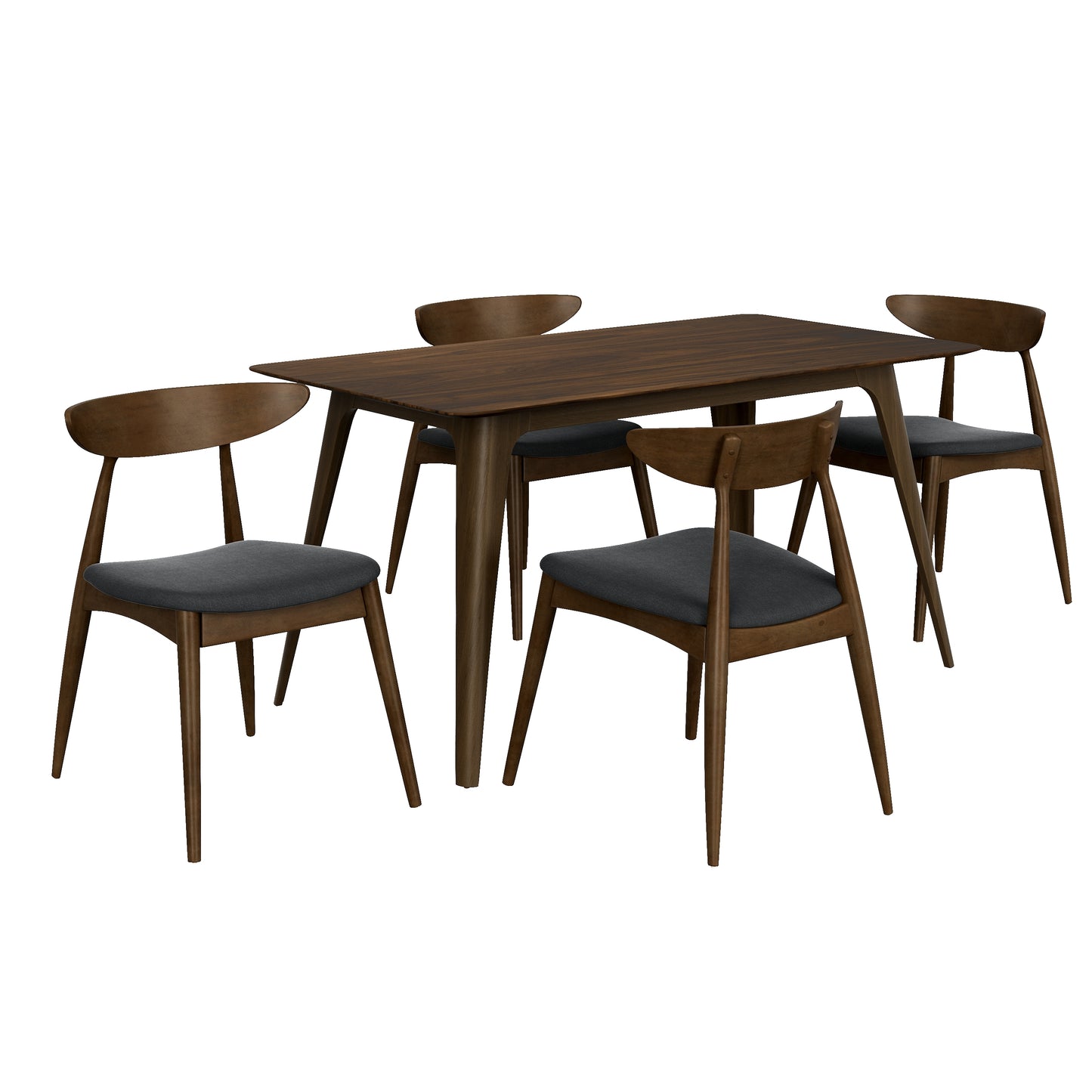 Mid-Century Modern 5-Piece Dining Set with Rubberwood Frame, Ergonomic Chairs in Walnut and Charcoal Finish