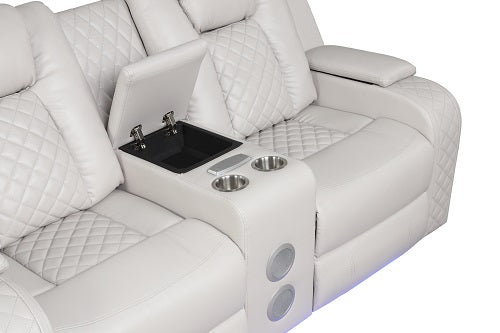 Benz LED & Power Recliner 3 PC Made With Faux Leather in Ice
