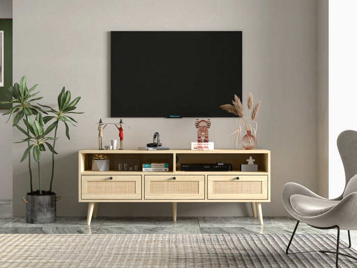 1st Choice Rattan TV Stand Console with Solid Wood Feet in Natural