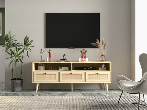 1st Choice Rattan TV Stand Console with Solid Wood Feet in Natural