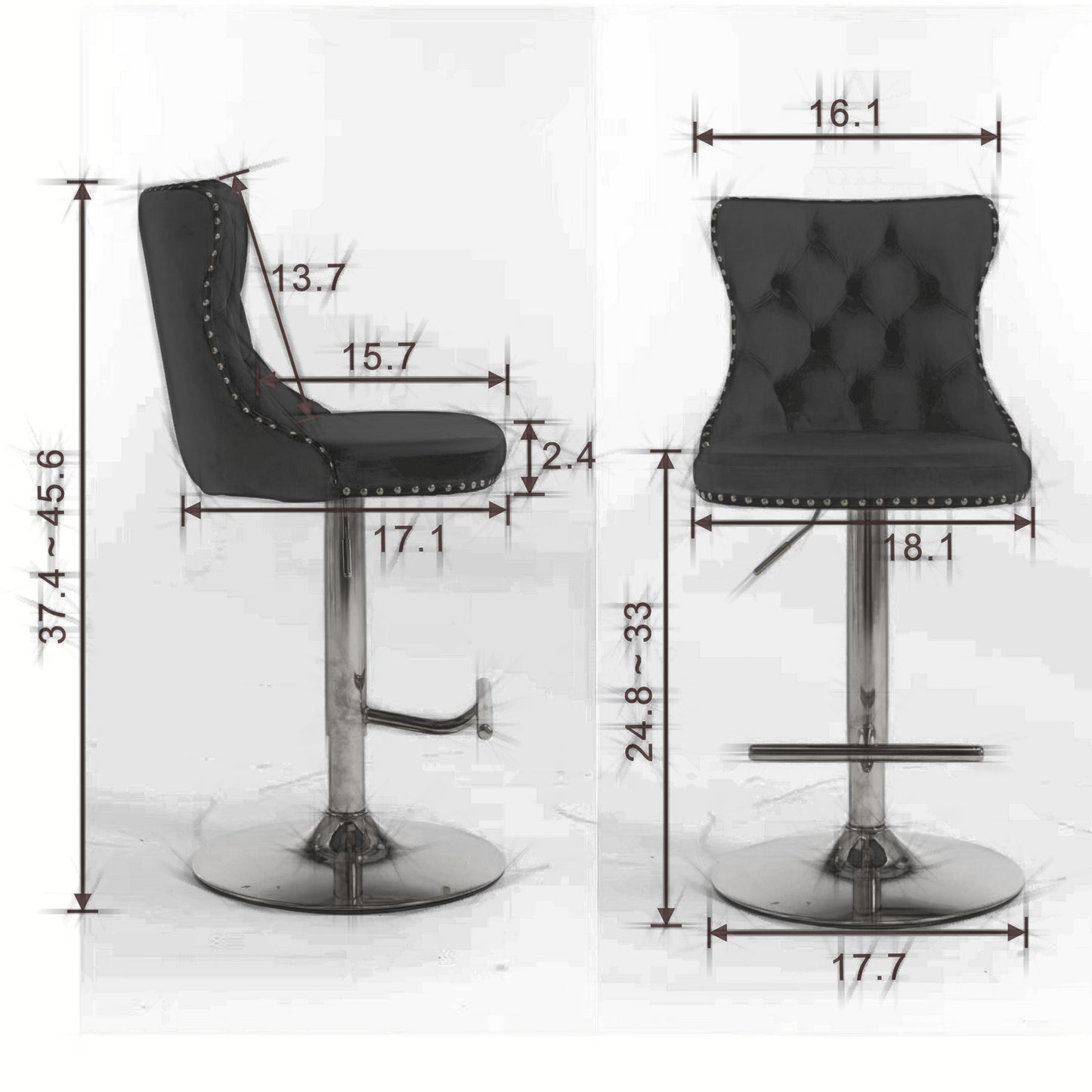 1st Choice Swivel Velvet Barstools Adjustable Seat Height in Beige,Set of 2