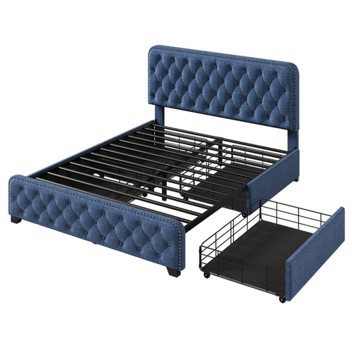 1st Choice Modern Upholstered Platform Bed Frame with Four Drawers