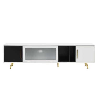 1st Choice Stylish TV Stand Two-tone Media Console with Golden Metal