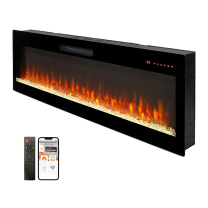 Smart 50' WiFi-Enabled Electric Fireplace Heater, Recessed in-Wall and Wall-Mounted