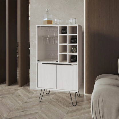 White Bar Cabinet with Glass Rack and Wine Storage