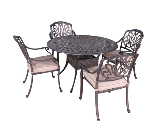 Round 4 - Person 48' Long Aluminum Dining Set with Sunbrella Cushions