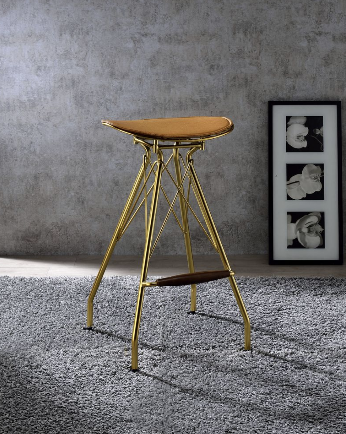 Dragea Whiskey Synthetic Leather & Gold Finish Bar Stool (Set of 2)