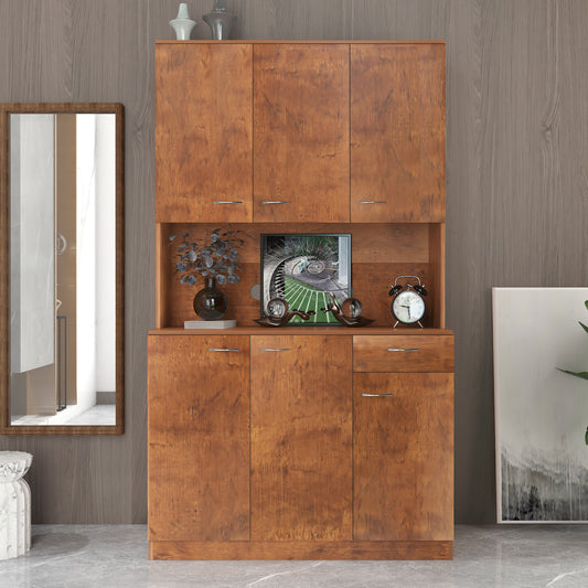 70.87' Tall Wardrobe& Kitchen Cabinet, with 6-Doors, 1-Open Shelves and 1-Drawer for bedroom,Walnut