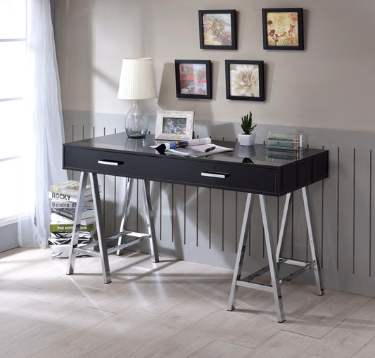 Black Writing Desk with USB Ports & 2 Drawers