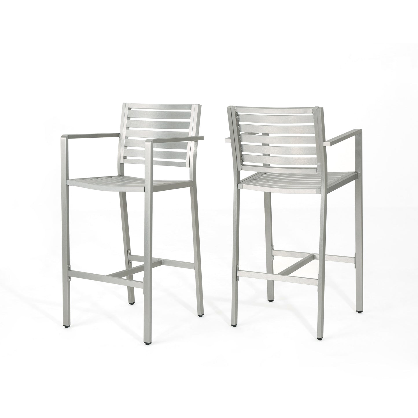 Modern Aluminum Outdoor Bar Stool Set of 2 in Silver