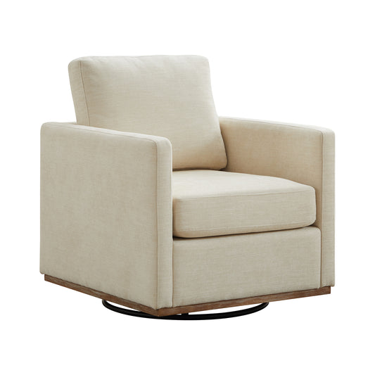Square Upholstered Swivel Accent Chair with 360 Degree Rotation in Beige Chenille, 30.7'W
