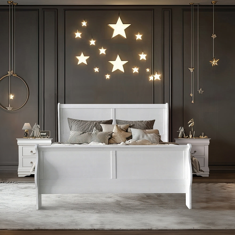 White Sleigh Bed Frame with Curved Headboard