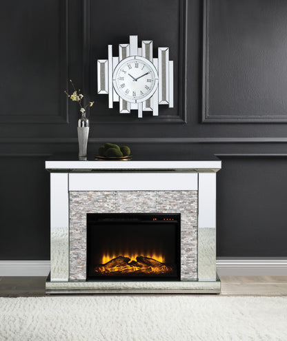 Glam Mirrored Electric Fireplace Console with LED Heater