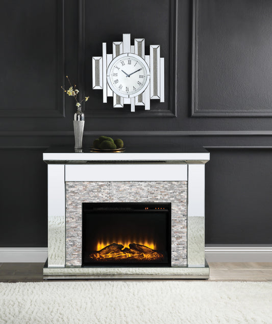 Glam Mirrored Electric Fireplace Console with LED Heater