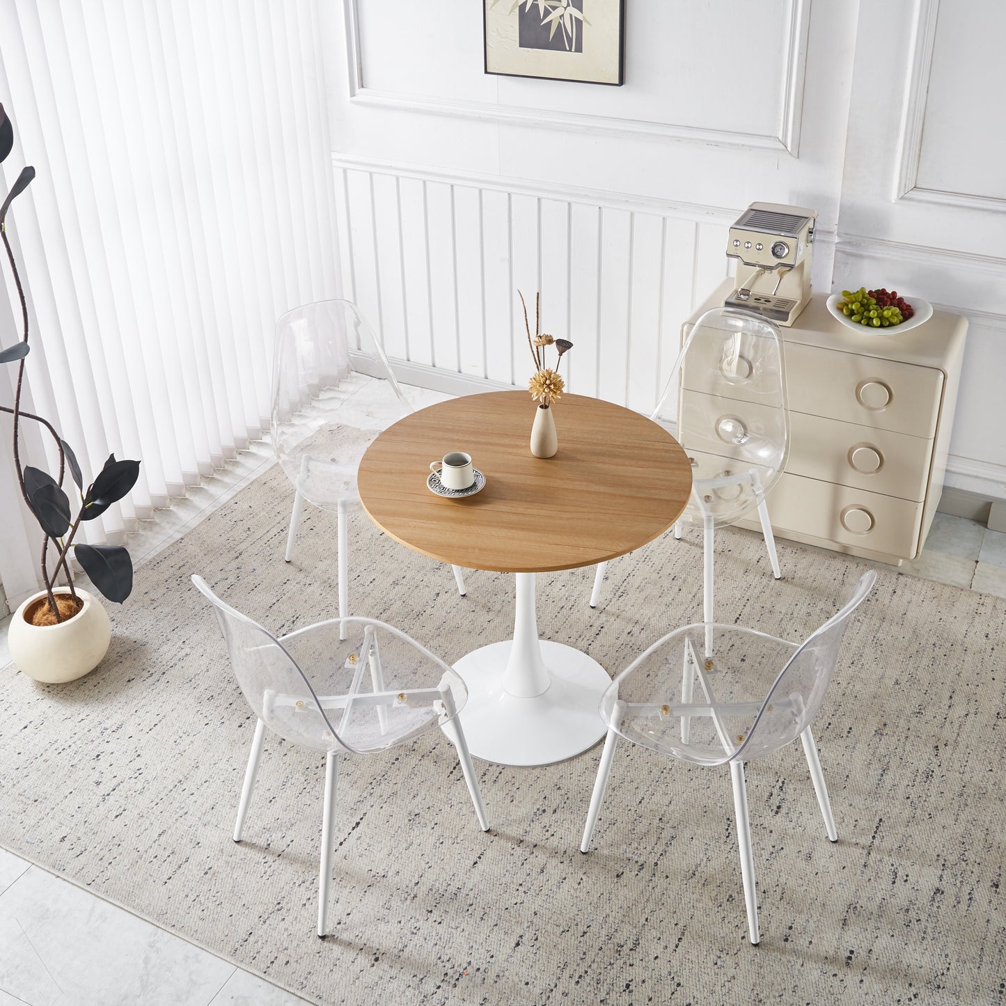 1+4 for 5pcs dining set,1table+4chair, Round Marble-Patterned Pub Table for Home Bar & Kitchen