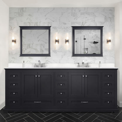 Espresso Double Bath Vanity 84 in. W x 22 in. D, White Quartz Top, and Faucet Set