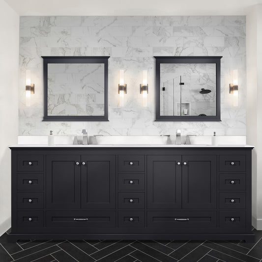 Espresso Double Bath Vanity 84 in. W x 22 in. D, White Quartz Top, and Faucet Set