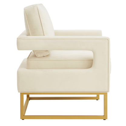 1st Choice Modern Style Accent Chair with Gold Metal Base in Cream