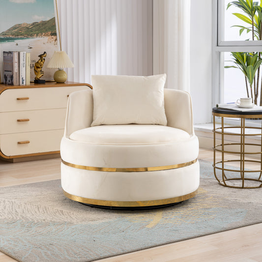 360 Degree Swivel Accent Chair Velvet Modern Upholstered Barrel Chair Over-Sized Soft Chair with Seat Cushion for Living Room, Bedroom, Office, Apartment (Old SKU:WF306867AAA), Beige