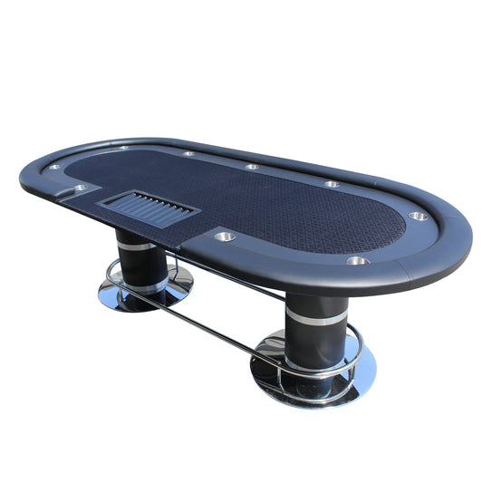 INO Design 96' Poker Table Oval Dark Knight with Black Waterproof Felt Plastic Chip Tray