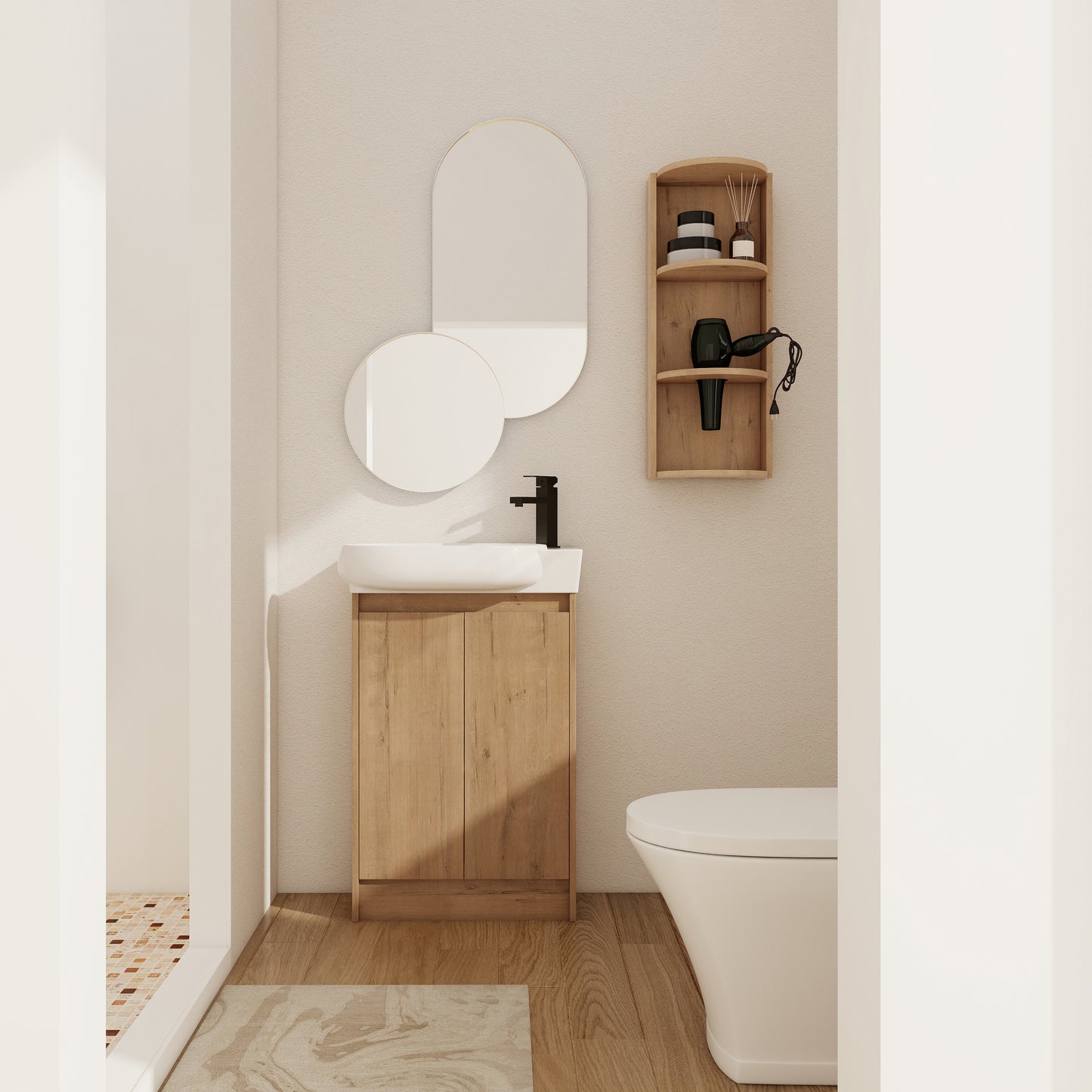 23' Freestanding Bathroom Vanity with Sink and Storage Rack, Soft Close Doors