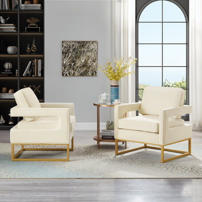 1st Choice Modern Style Accent Chair with Gold Metal Base in Cream