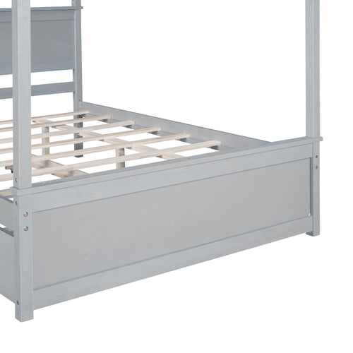 1st Choice Wood Canopy Bed with Trundle Bed Full Size Canopy Platform