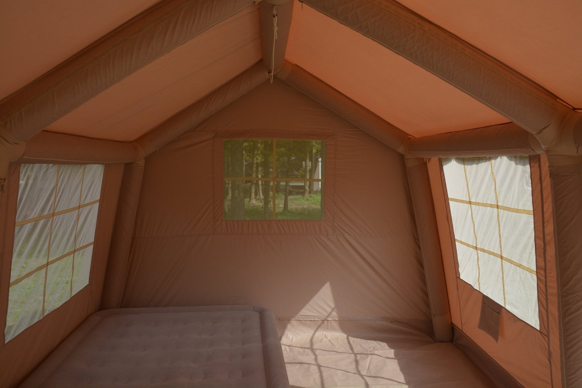 9.8 x13ft with canopy, Inflatable Camping Tents with Hand Pump, Air Glamping Tents, Easy Setup Waterproof and Windproof Blow up Tent Beige - 1st Choice Furniture Direct