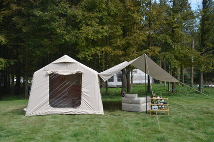 9.8 x13ft with canopy, Inflatable Camping Tents with Hand Pump, Air Glamping Tents, Easy Setup Waterproof and Windproof Blow up Tent Beige - 1st Choice Furniture Direct