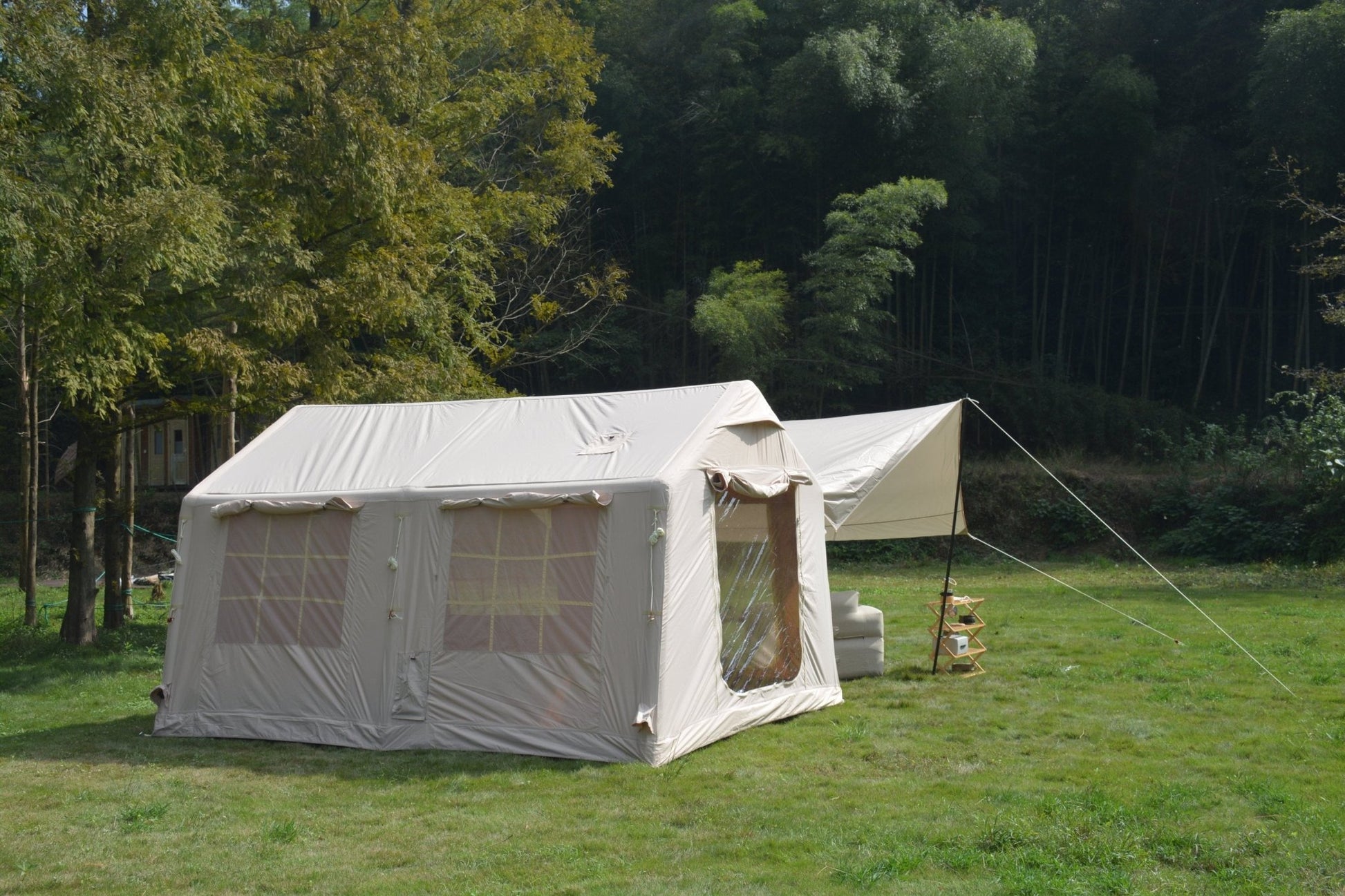 9.8 x13ft with canopy, Inflatable Camping Tents with Hand Pump, Air Glamping Tents, Easy Setup Waterproof and Windproof Blow up Tent Beige - 1st Choice Furniture Direct