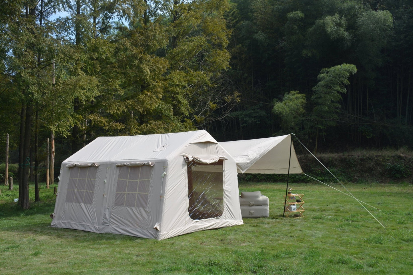 9.8 x13ft with canopy, Inflatable Camping Tents with Hand Pump, Air Glamping Tents, Easy Setup Waterproof and Windproof Blow up Tent Beige - 1st Choice Furniture Direct