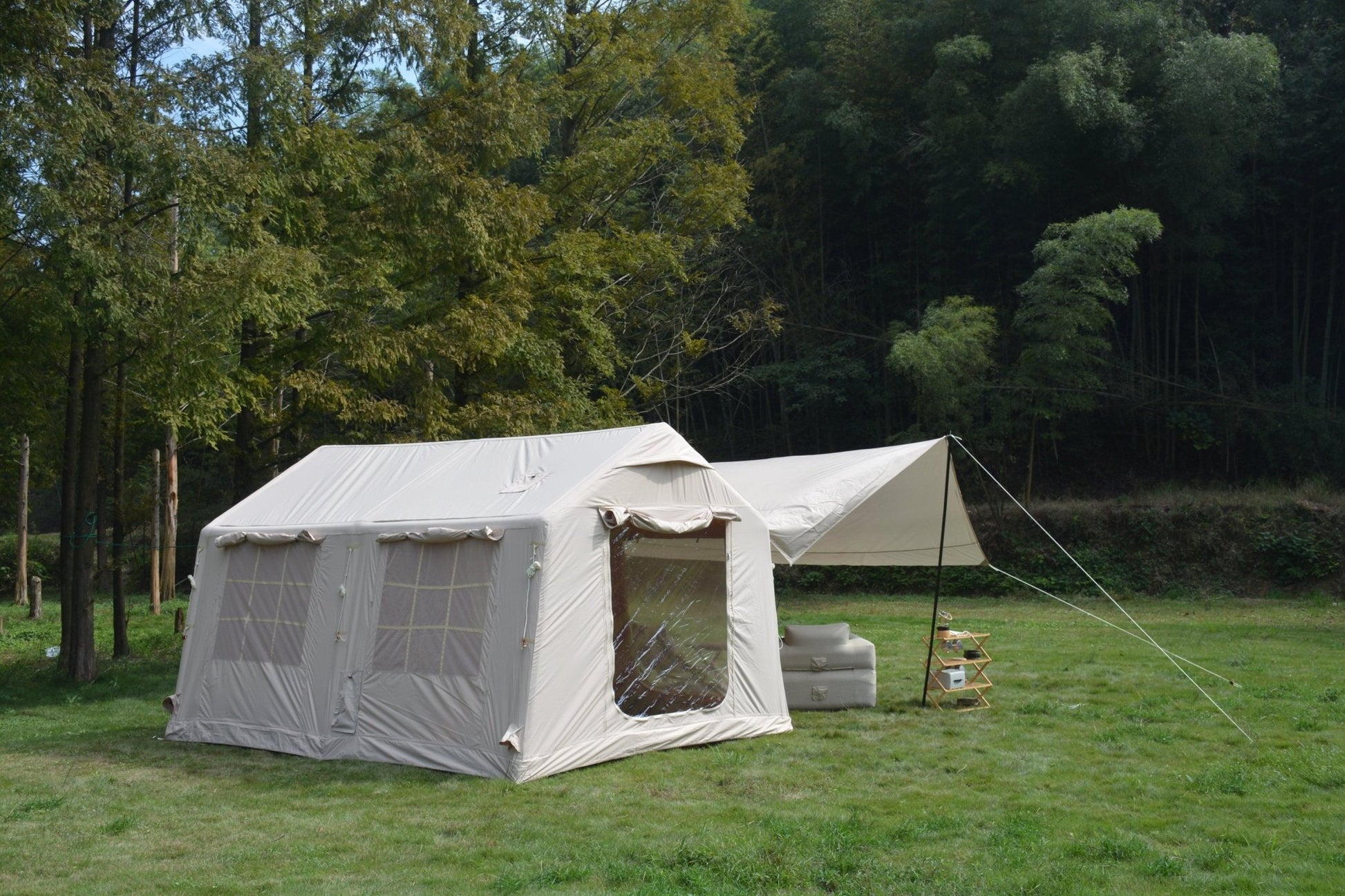 9.8 x13ft with canopy, Inflatable Camping Tents with Hand Pump, Air Glamping Tents, Easy Setup Waterproof and Windproof Blow up Tent Beige - 1st Choice Furniture Direct