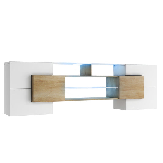 1st Choice Unique Shape TV Stand with 2 Illuminated Glass Shelves