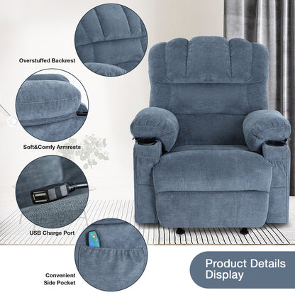 1st Choice Modern Recliner Chair Massage Heating sofa with USB in Blue