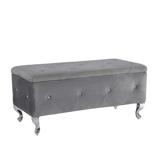 1st Choice Elegant Gray Velvet Storage Bench with Storage - Transform Your Space