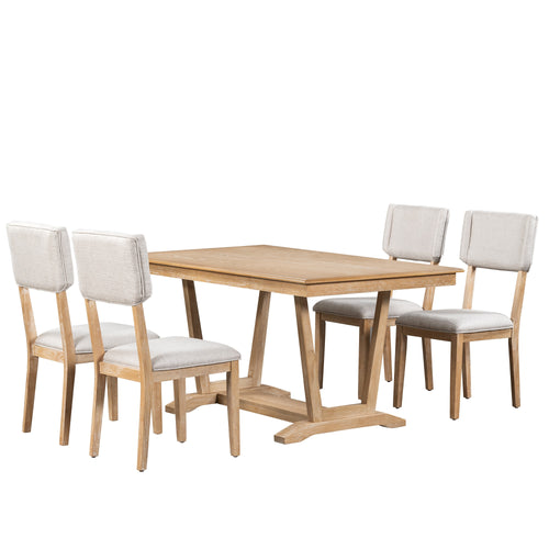 1st Choice Farmhouse Dining Table Set with Linen Upholstered Chairs