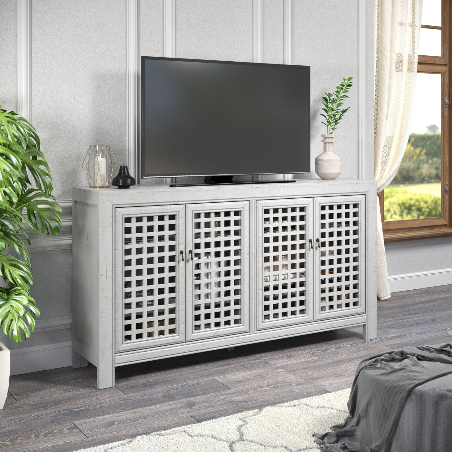 1st Choice Contemporary Rio 4 Door Accent Living Room Cabinet in Gray