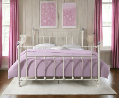 White Metal Bed Frame with Spindle Headboard