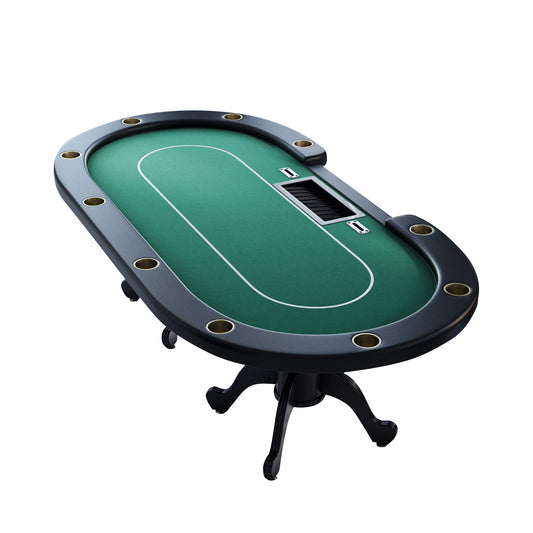 96' Poker Table for Texas Holdem Casino Game Premium Aura Oval with Waterproof Felt Cup Holders Chips Tray Drop Box Green