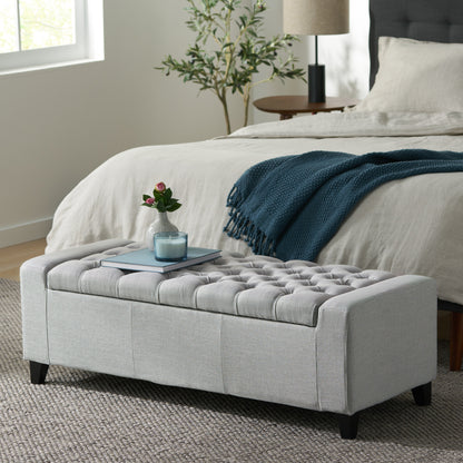 1st Choice Modern Bedroom Tufted Guernsey Storage Fabric Grey Ottoman