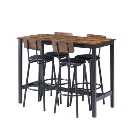 1st Choice Bar Table Set with 4 Bar stools PU Soft Seat with Backrest