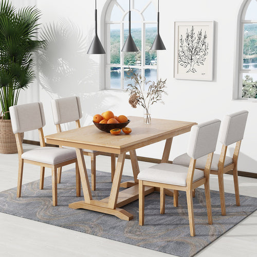 1st Choice Farmhouse Dining Table Set with Linen Upholstered Chairs