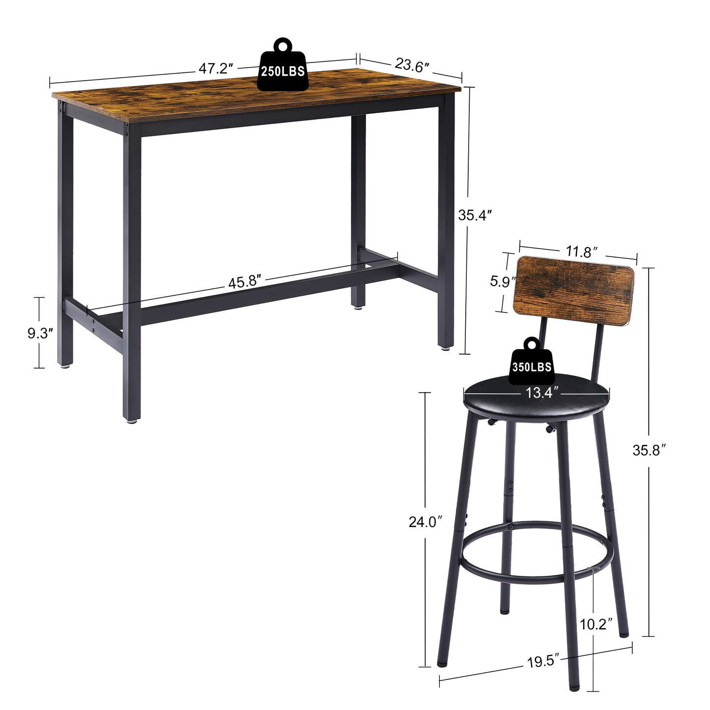 1st Choice Bar Table Set with 4 Bar stools PU Soft Seat with Backrest